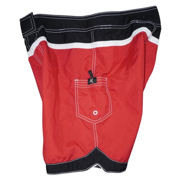 Rusty Board Shorts Red Black Colorblock Size 7 Made in USA Surf Swim Trunks - Picture 3 of 5